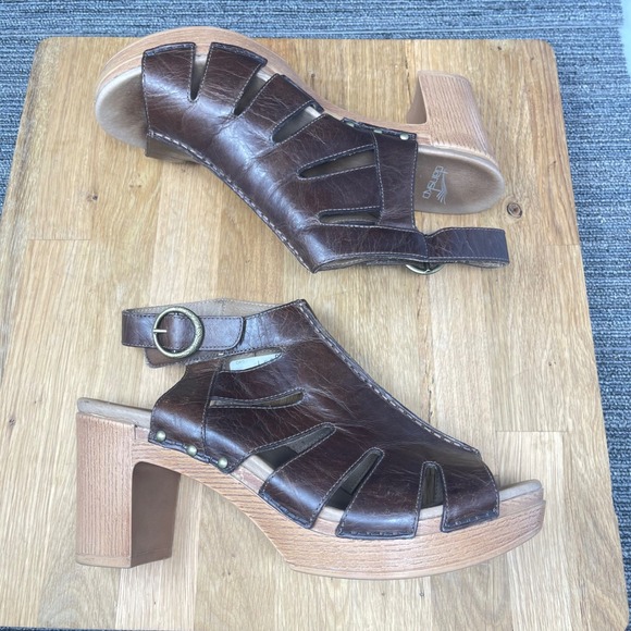 Dansko Demetra Sandals Women US 11.5 EU 42 Brown Leather Cutout Block Heel Clogs main image 4